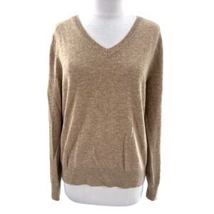 Quince Mongolian Cashmere V-Neck Sweater camel sz L